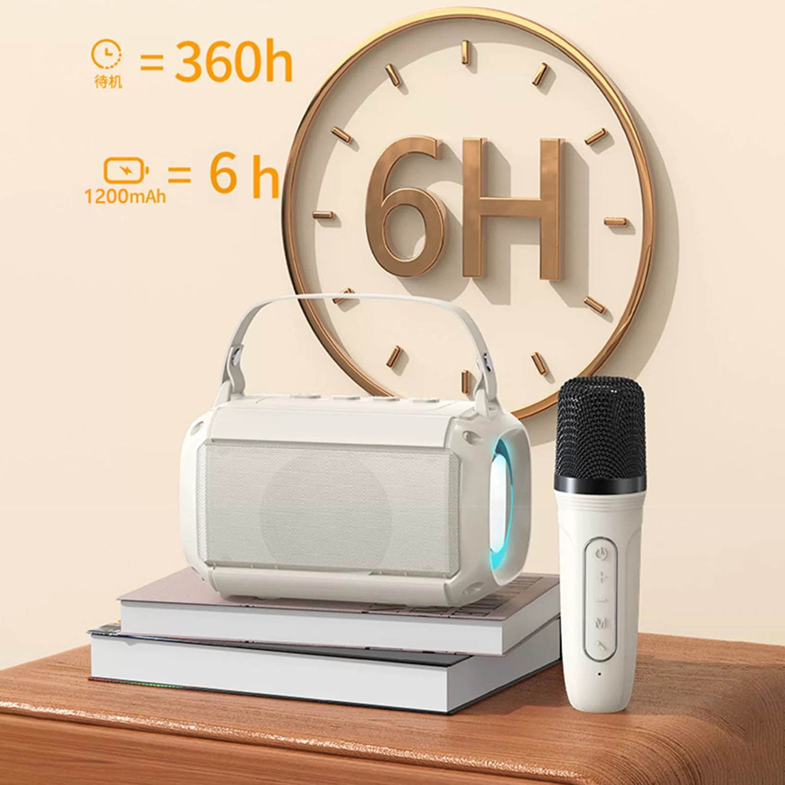 RKZDSR Karaoke Machine with Wireless Microphones, Portable Bluetooth Speaker with LED Lights for Parties, PA System for Home Entertainment and Weddings, 200W Power, Rechargeable Battery