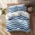 thumbnail image 2 of Blue Gradient Duvet Cover Set Full Size Water Ripple Striped Modern Soft Lightweight Comforter Covers 4 Piece Bedding Set with 1 Duvet Cover 1 Bed Sheet & 2 Pillow Shams, 2 of 8