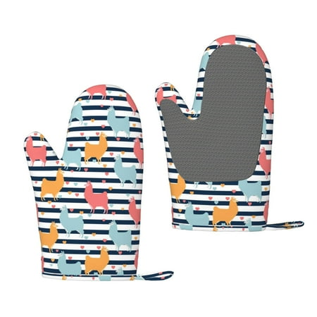 

Junzan Colorful Llama for Oven Mitts 2 Piece Set BBQ Gloves Grilling Gloves Heat Resistant Oven Gloves Kitchen Silicone Oven Mitts for Barbecue/Cooking/Baking