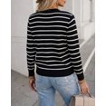 thumbnail image 4 of CHICME Striped Cardigan Sweaters for Women Crew Neck Long Sleeve Button Down Lightweight Fall Knit Sweater Black-L, 4 of 9