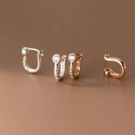 K-KED Real 925 Sterling Silver Tiny 12mm Crystal Hoop Earrings Hoops-Silver