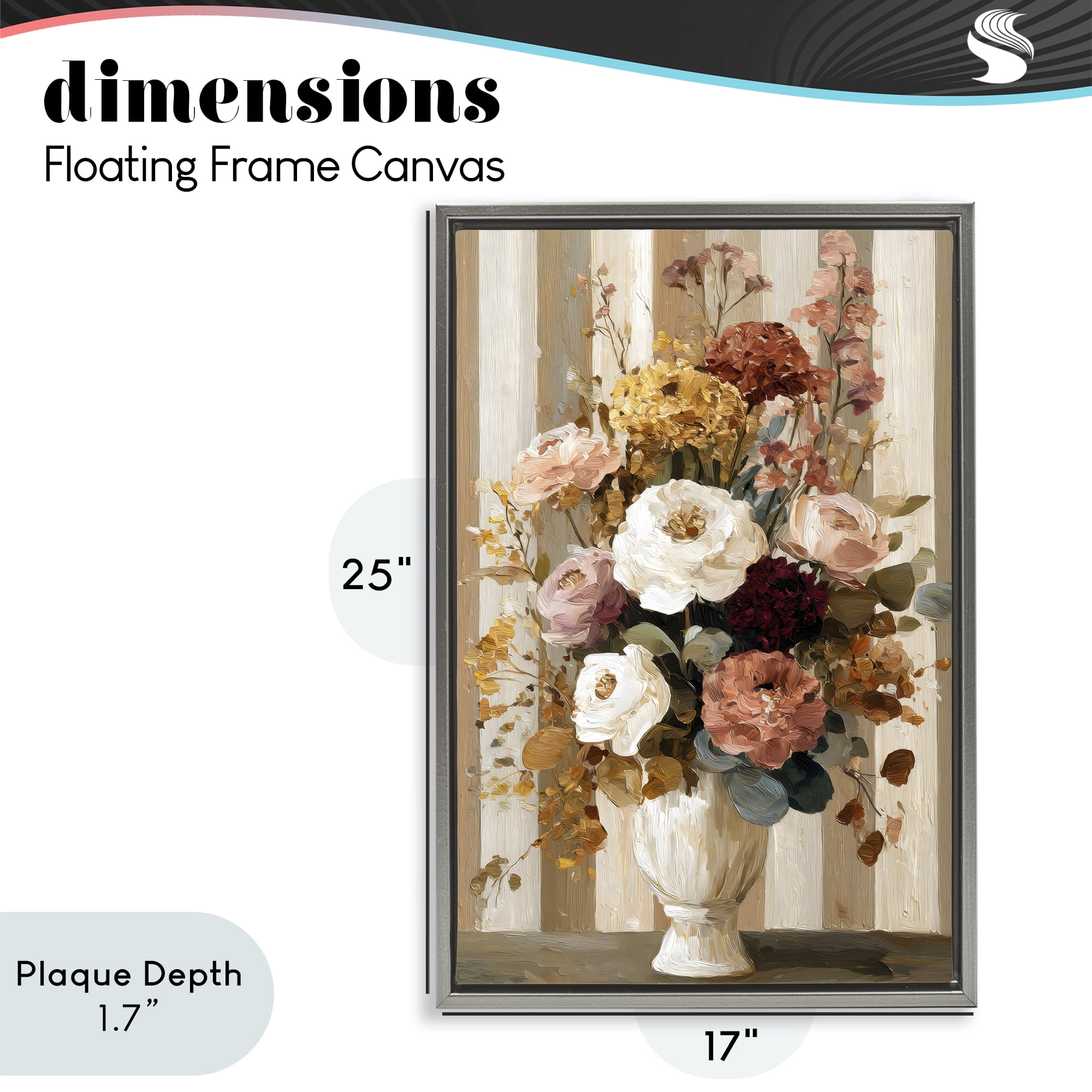 Stupell Industries Vintage Arrangement in Vase Gray Framed Floater Canvas Wall Art, design by Petal Prints Design