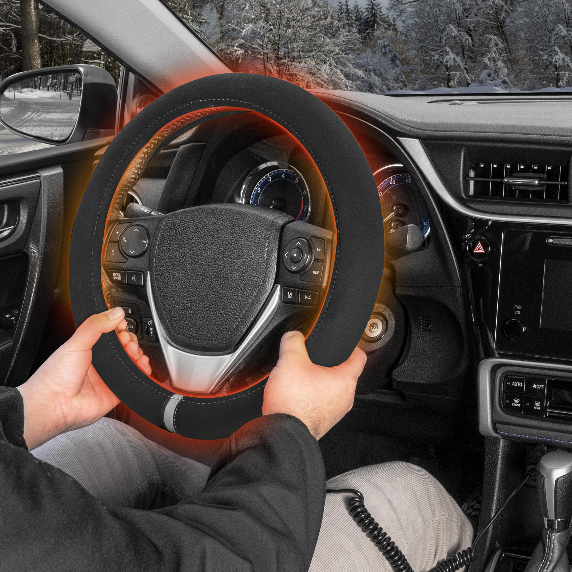 Motor Trend Premium Leather Steering Wheel Cover - Universal Fit, Ergonomic Grip