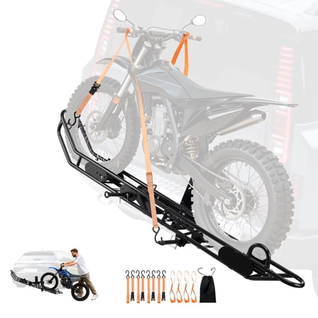 VEVOR Motorcycle Carrier, 500 lbs Capacity, Heavy Duty Steel Hitch Mount Rack with Anti-Tilt Lock Device,Straps & Stabilizer, Scooter Dirt Bike Trailer Hauler for Car Truck with 2-Inch Hitch Receiver