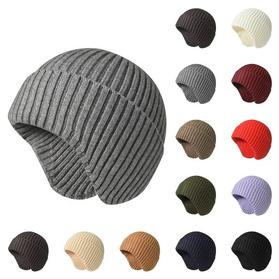 UTSJKR Knit Beanie with Earflap Warm Winter Hat Soft Lightweight Stocking Cap for Men Women Youth Cold Weather Outdoor Beige