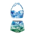 thumbnail image 3 of Yuyamidu Sea Turtle Halter Neck Bikinis Sets for Women Blue Green Ruched Tie Knot Swimsuit, 2 Pcs Push Up Swimming Suits Mesh Lining Quick Dry Tankinis Size L, 3 of 6