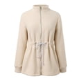 thumbnail image 5 of Bibifish Womens Jackets Fuzzy Full Zip Up Drawstring Waist Jackets With Side Pocket Relaxed Fit Warm Cozy Casual Daily Wear Stylish Jackets, 5 of 7