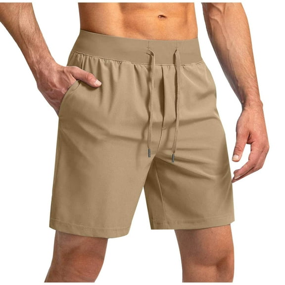 YLSDY Men's Running Shorts with Zipper Pockets Side Slit Lightweight Quick Dry Basketball Gym Workout Athletic Shorts for Men Beige XL