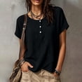 thumbnail image 5 of cocolona Summer Tops for Women Short Sleeve Crew Neck Button Asymmetrical Hem Shirts Dressy Casual Solid Color Blouses, 5 of 6