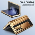 thumbnail image 2 of Dteck for Samsung Galaxy Z Fold 5 Phone Case with S Pen Holder & Stylus, Full Body Hinge Protection Leather with Plating PC Cover with Screen Protector, Kickstand for Galaxy Z Fold 5,Gold+Black, 2 of 8