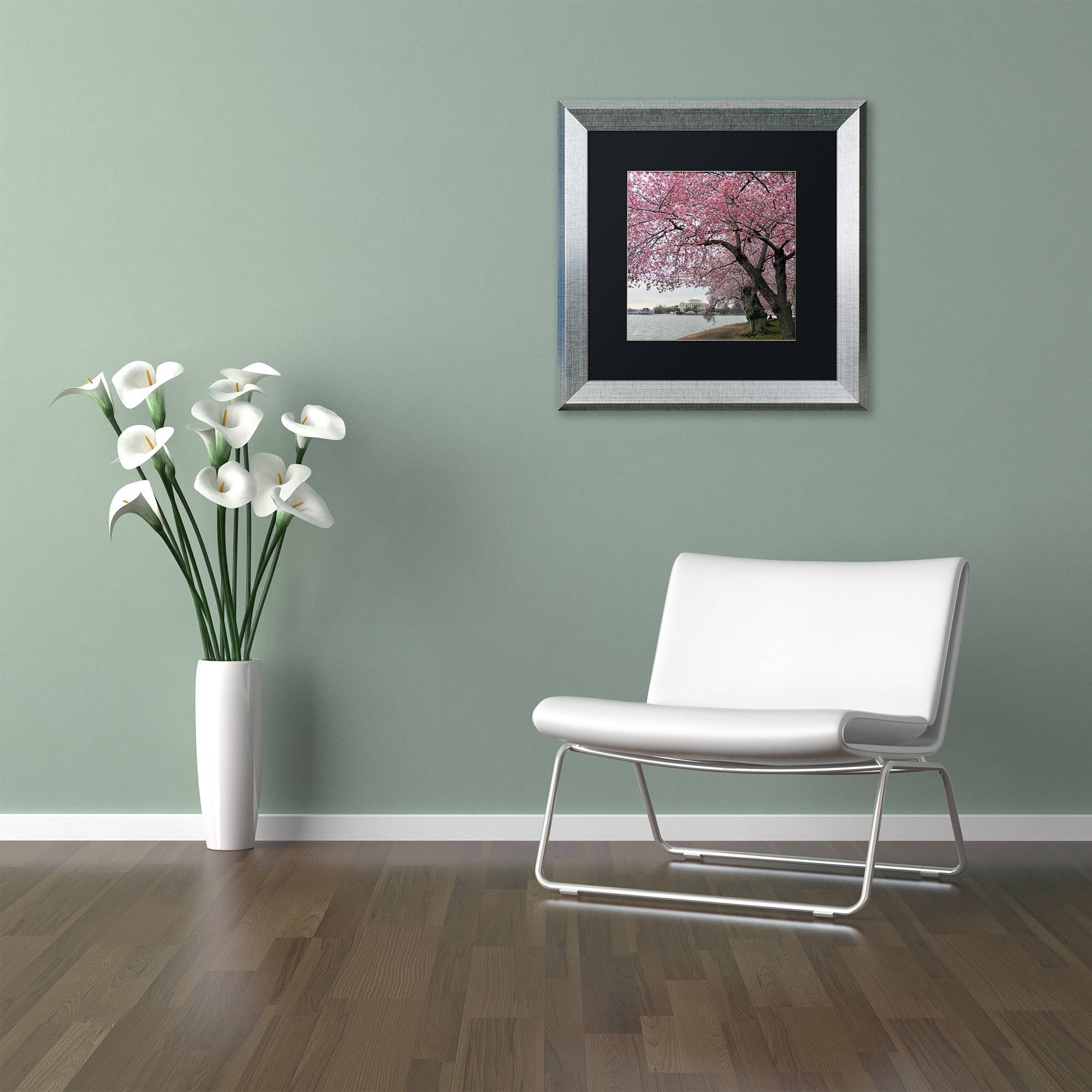 Trademark Fine Art "Tidal Basin Blossoms" Canvas Art by CATeyes, Black Matte, Silver Frame