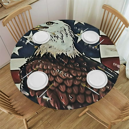 

Vllo0ord Flag Elastic Edged Polyester Fitted Table Cover Sketch Bald Eagle Image Round Fitted Tablecloth Fits Round Table Diameter Kitchen Dining Table Cloth for Indoor Outdoor Patio Blue 54-58