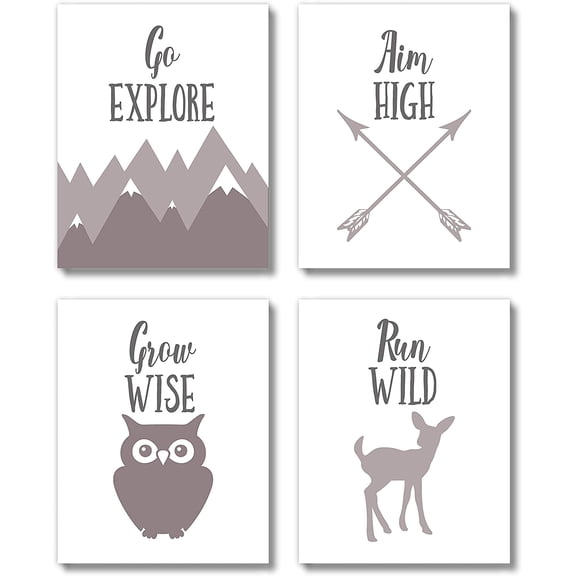 Farmhouse Rustic Woodland Animals Nursery Canvas Wall Decor Art Prints (UNFRAMED 8X 10 Set of 4) - Gender Neutral Toddler, Baby Girl, Baby Boy, Kids Bathroom