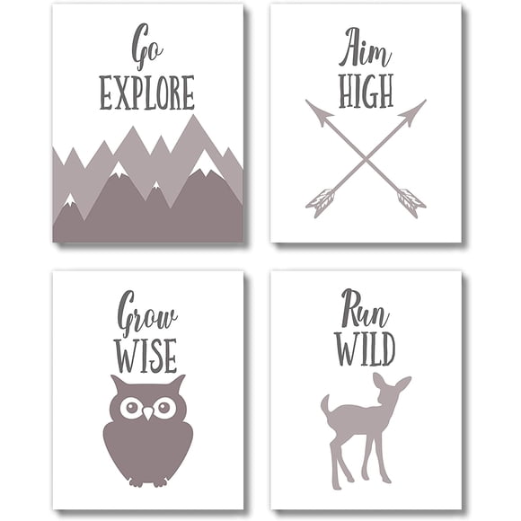 Farmhouse Rustic Woodland Animals Nursery Canvas Wall Decor Art Prints (UNFRAMED 8X 10 Set of 4) - Gender Neutral Toddler, Baby Girl, Baby Boy, Kids Bathroom