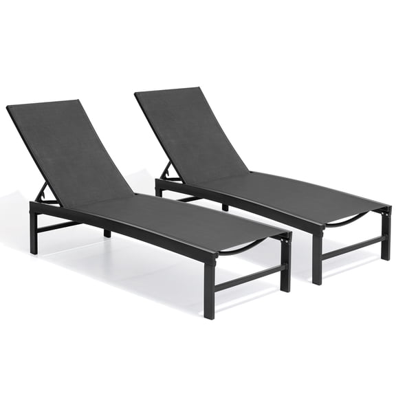 Crestlive Products Outdoor Aluminum Adjustable Chaise Lounge Chairs (2PCS Black)