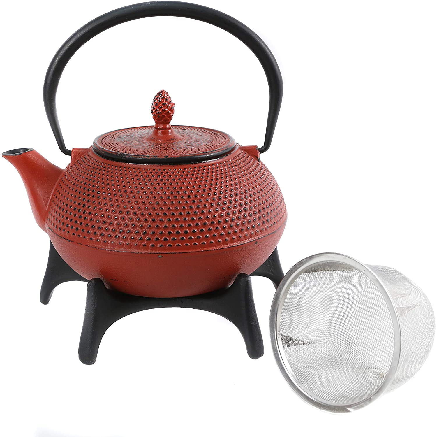 CUISILAND RED 1.2 L/40 Oz Hobnail Cast Iron Teapot Set