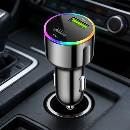 cpengpj 60W Fast Car Charger 4-Port Colored Light Design Intelligent Protection for Car Interior Quick Charging 2.8in