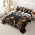thumbnail image 3 of Castle Fairy Vintage Oil Painting Black Bear Bed Spread Queen for Teens,Rustic Log Cabin Forest Queen Coverlet Set,Brown Black Yellow, 3 of 7