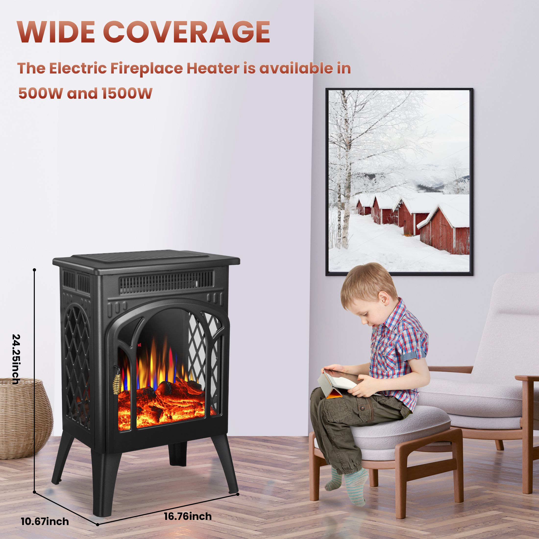 Auseo Electric Fireplace Heater 16 with 3D Realistic Flame Effect,  Freestanding Fireplace with Remote Control, Timer, Different Flame Color,2  Heating Modes 500W/1500W, Black - Walmart.com