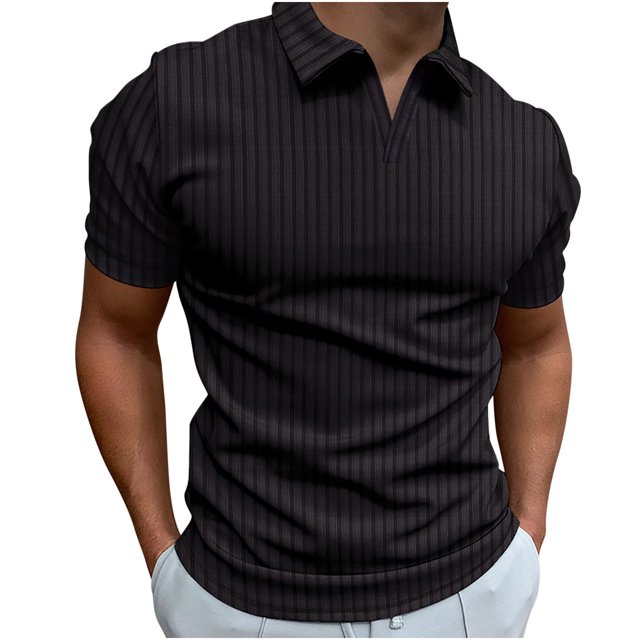 Birdeem Blouse à Manches Courtes pour Homme, Décontractée, Unie, Col Rabattu, à Rayures, Haute Élasticité