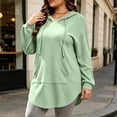 thumbnail image 2 of Women Plus-Size Long Hooded Sweatshirt Drawstring Long Sleeve Curved Hem Hoodie Tops With Kangaroo Pocket Casual Loose Daily Outerwear Green L, 2 of 6