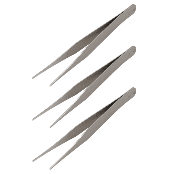 3X Fine Point Silver Tone Pointy Straight Tweezers 4 1/2 Inch