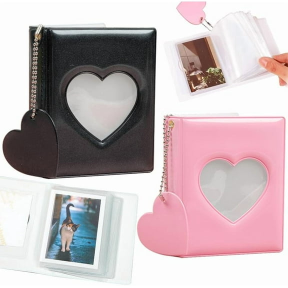 2 Pcs Love Heart Photocard Holder Book, 3 Inch Mini Photo Album Heart Hollow Card Binder Pendant 32 Pockets kpop photocard binder for Star Chasing Photo Collection