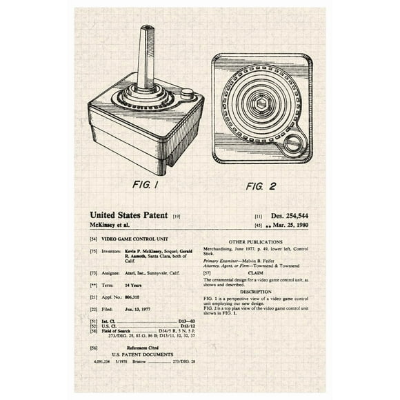 Joystick Video Game Gaming Official Patent Diagram Cool Wall Art Print Poster 12x18