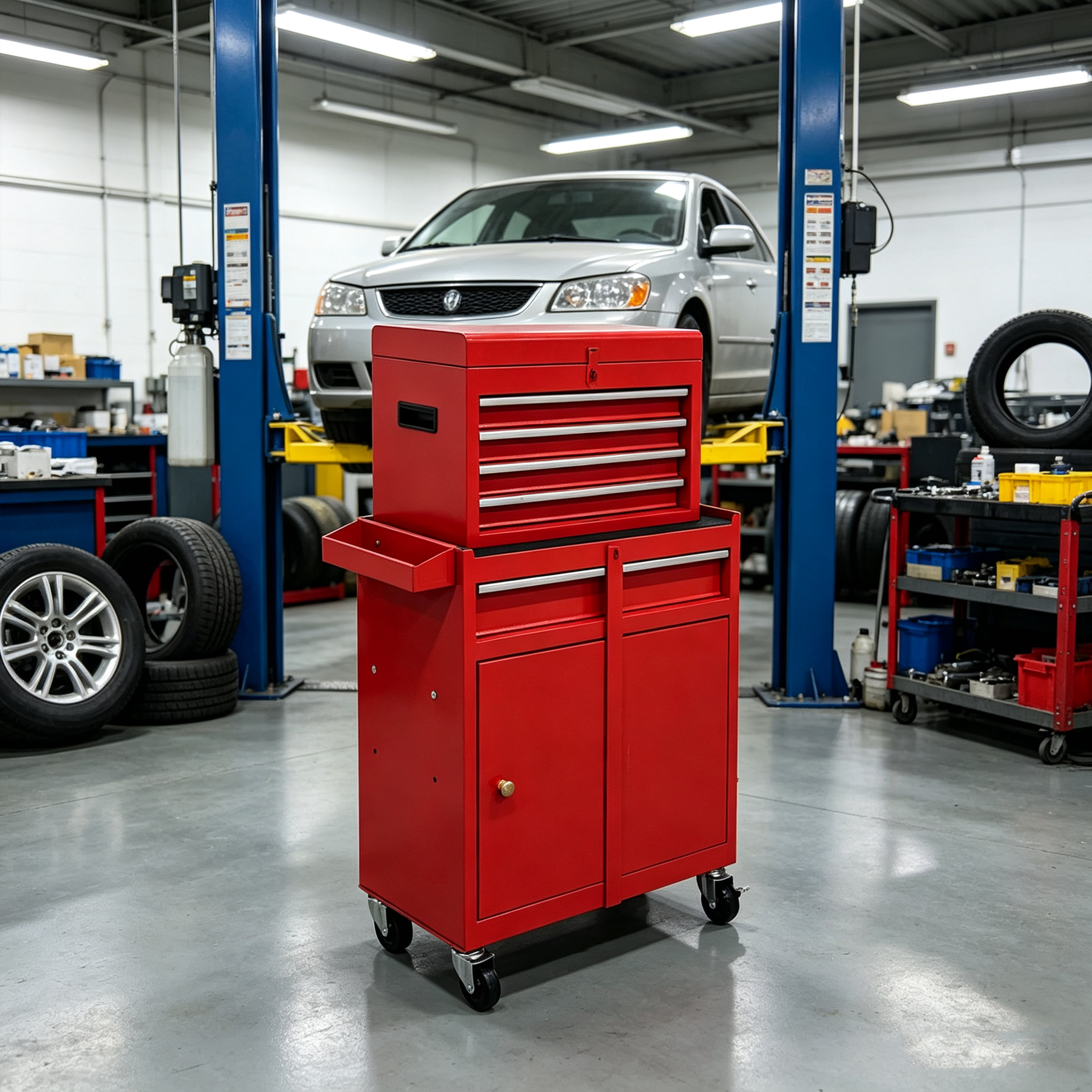 5 Drawer Rolling Tool Chest,Metal Tool Storage Cabinet with Detachable Top,Sliding Drawers,Lockable Wheels and Lock-System,Tool Cart Organizer for Garage Workshop,Red
