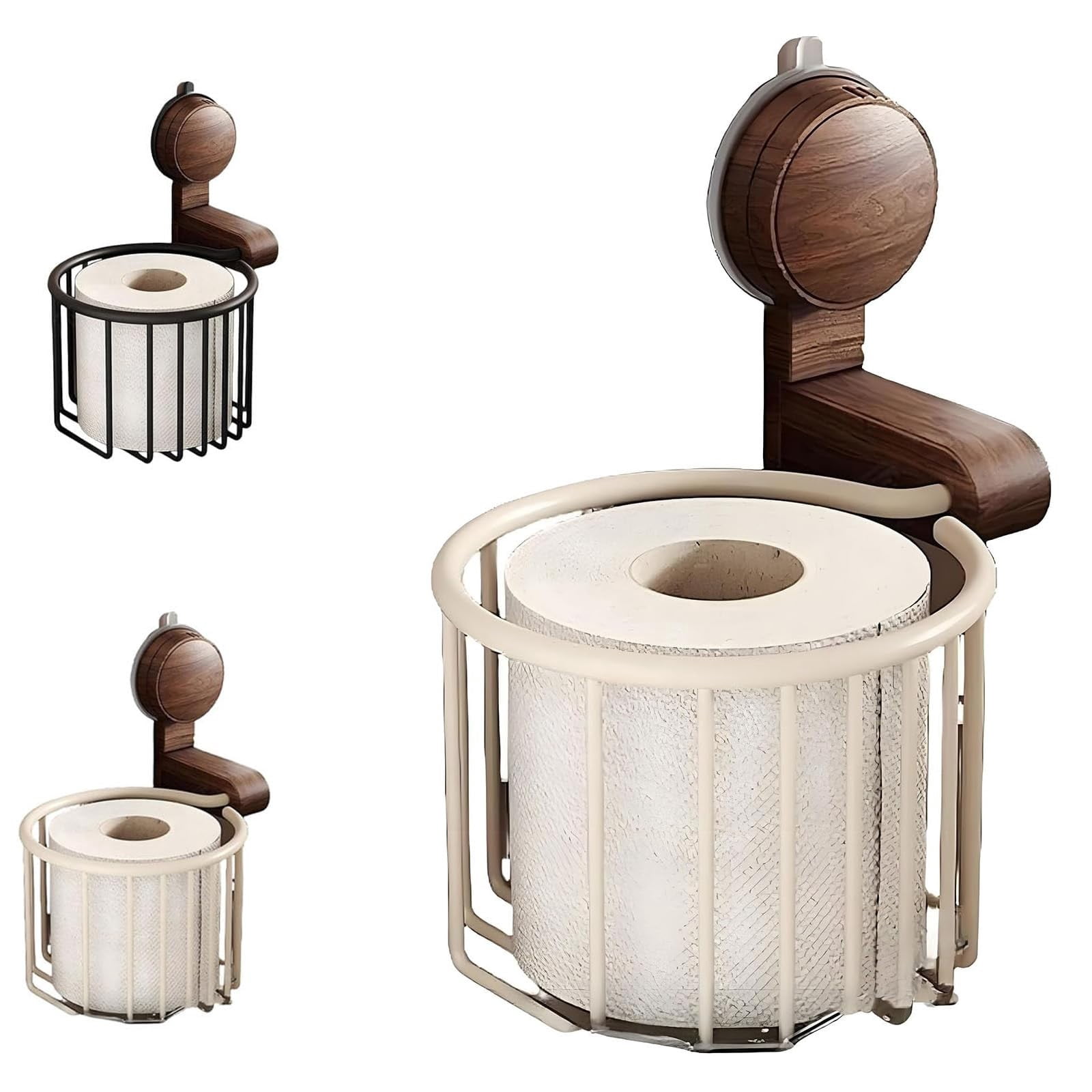 XKHHLH No Drill Wall Mount Suction Cup Organizer Holder, Suction Cup Walnut Paper Towel Holder, Strong Suctions Cups for Bathroom & Kitchen
