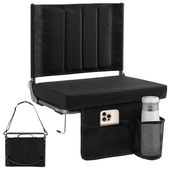 Edx Stadium Seats, With Cushioned Steps, Back Support, Portable, 17 Wide x 12 Deep x 16 High, One Set, Black