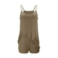 thumbnail image 7 of Htigea Clearance Womens Summer Casual Sleeveless Romper Loose Spaghetti Strap Shorts Jumpsuits with Pockets 2025 Clothes Khaki,5XL, 7 of 7