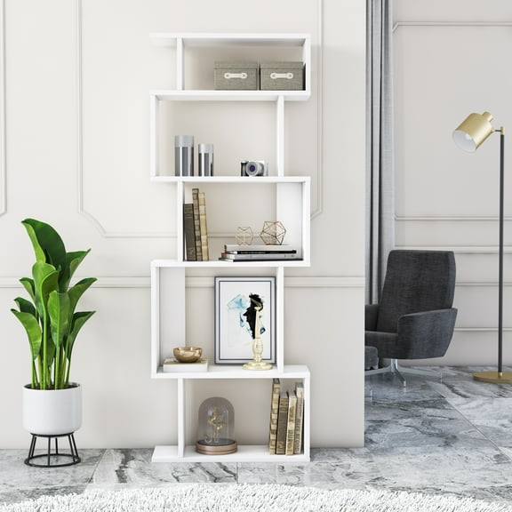 Piramide 5-Tier Book Shelve | Free Standing Wood Bookcase | S-Shaped Bookcases