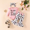 thumbnail image 2 of NOLDARES Baby Girls Fall Winter Outfits Print Romper Ribbed Flared Pants Clothes 3 Piece(Pink,0-3 M), 2 of 8