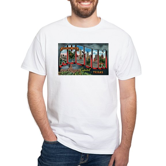 CafePress - City Of Austin Postcard White T Shirt - Men's White Classic Cotton T-Shirts