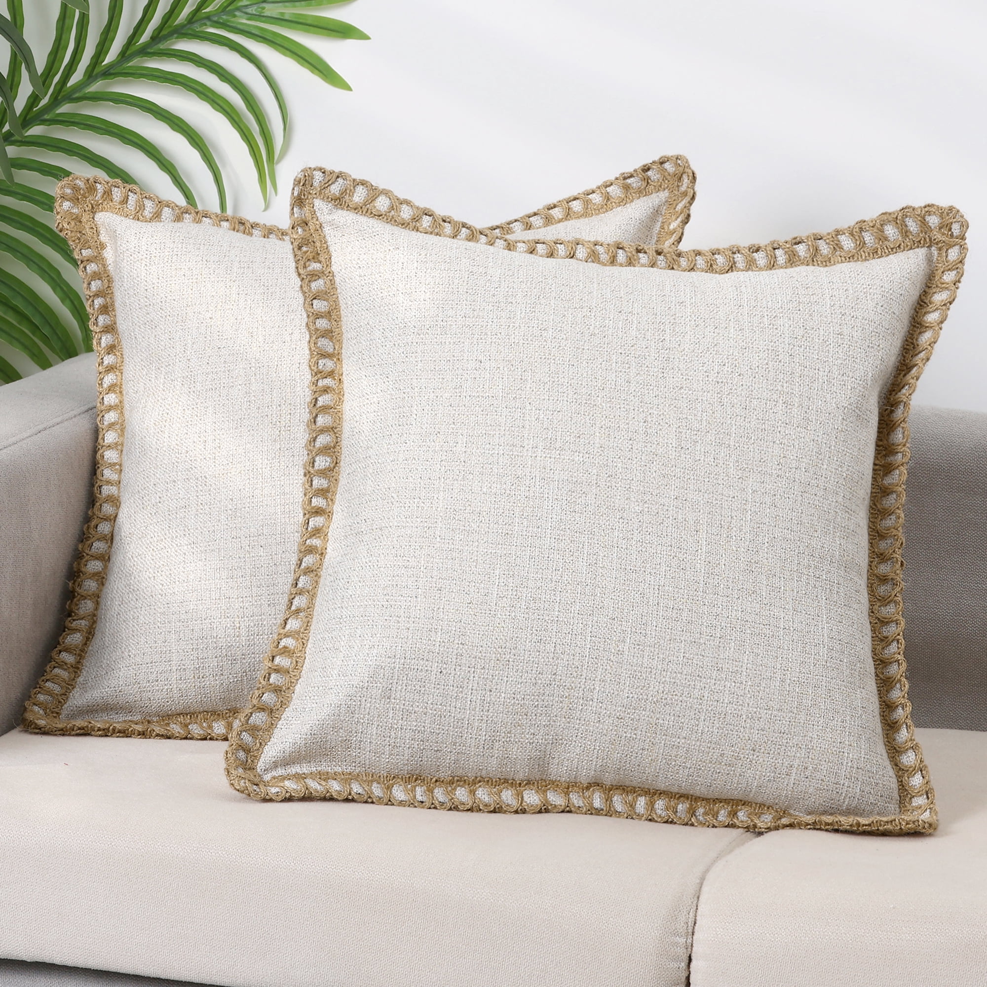 Unique Bargains Linen Pillow Covers Solid Color Throw Pillow Covers for Home Sofa 1 Pair White 18" x 18"