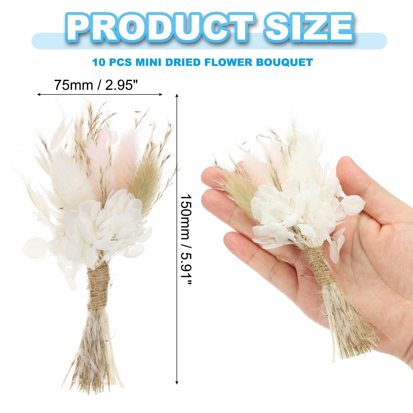 Uxcell 10 Pcs Mini Pampas Grass Dried Flower Bouquet Baby's Breath Boho DIY Gift Pink