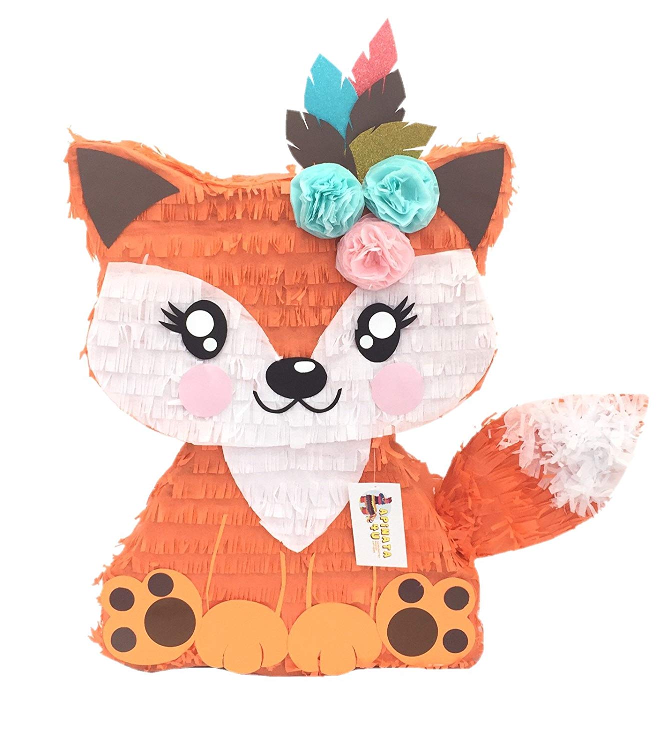 APINATA4U Girly Fox Pinata with Flowers & Feathers