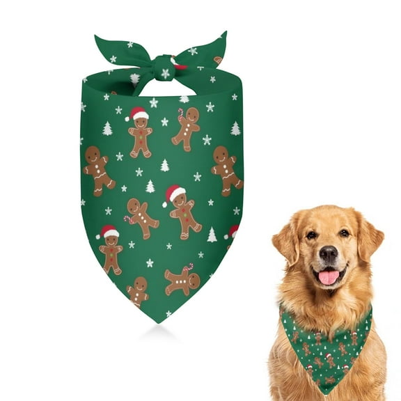 Dog Bandana 1 Pack,Green Christmas Gingerbread Man Pattern Bandanas for Dogs,Cat Bandana,Small/ Large Dog Bandana 2 Size,Dog Bandanas Girl Boy