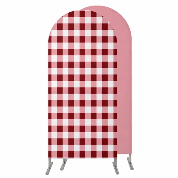 7.2FT Arch Backdrop Covers, Red Farmhouse Wedding Arch Cover Stretchy, Gradient Buffalo Plaid Lattice Grid Chiara Arches Backdrop Stand Covers for Birthday Baby Shower Party Banquet Decor
