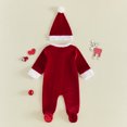 thumbnail image 3 of Cjfdfy Newborn Baby Boy Girl Christmas Pajamas Outfit Footed Romper Long Sleeve Velvet Zipper Jumpsuit With Hat Infant Cute My First Christmas Fall Winter Holiday Outfit 0-6 Months, 3 of 8