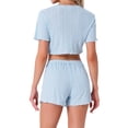 thumbnail image 3 of INSPIRE CHIC Women's Pajama Sets Short Sleeves Knit Button Down Crop Tops with Shorts 2 Piece Y2K Loungewear S Blue, 3 of 6