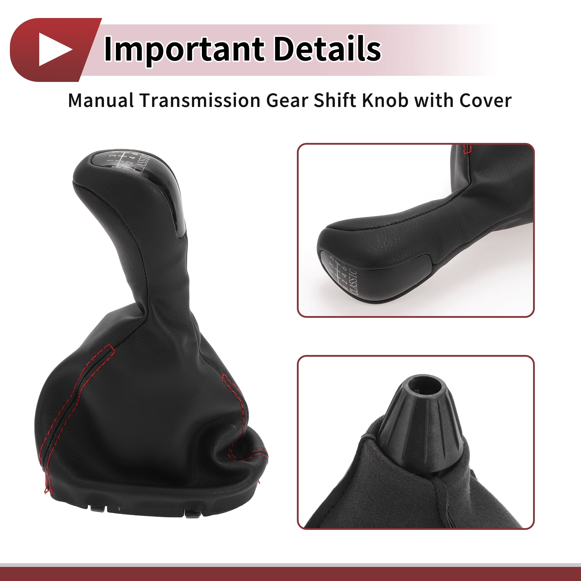 Unique Bargains 6 Speed Manual Gear Shift Knob with Cover for Mercedes-Benz W203 S203 2000-2007 Plastic Faux Leather Gearbox Stick Shifter Lever Knob Black Red