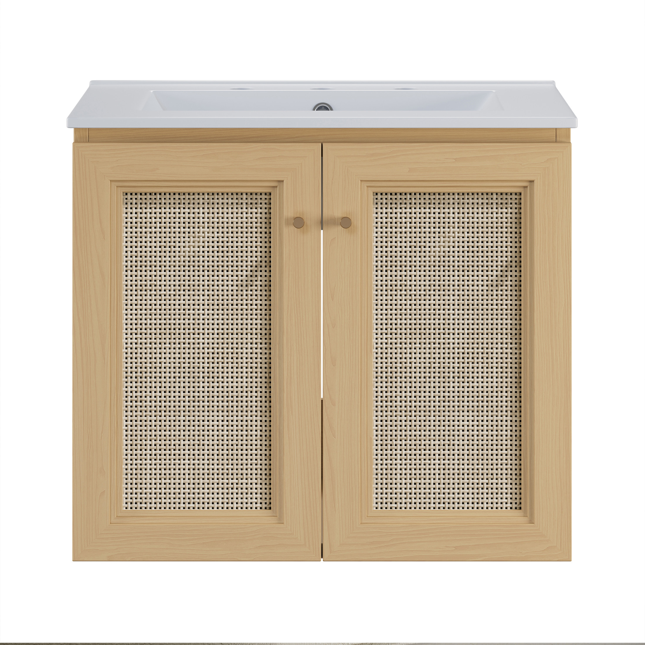 Classe 24" Wall-Mounted Bathroom Vanity in Natural Oak with Widespread Faucet Holes Vanity Top