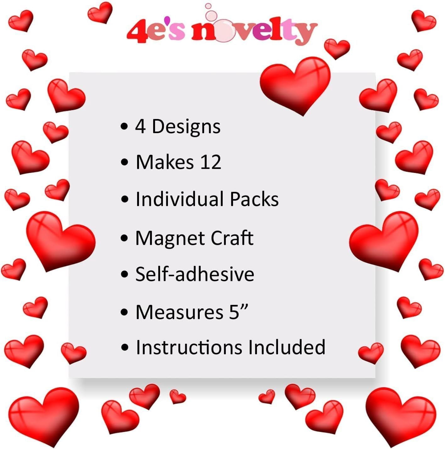 4E's Novelty Valentine Foam Cupcake & Heart Craft Kit for Kids, Makes 12, Self-Adhesive Magnet Crafts