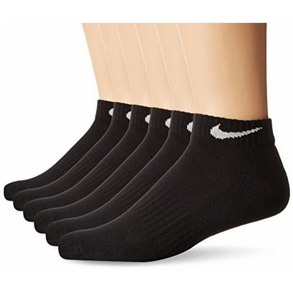 NIKE Unisex Performance Cushion Low Rise Socks with Band (6 Pairs), Black/White, Medium