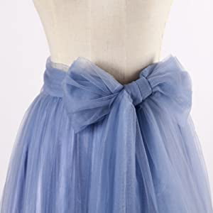Women Long Tulle Skirt Puffy A Line with Bowknot Belt High Waisted Princess Dress for Wedding Party Evening 