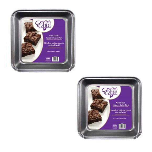 ChefElite - Set of 2 Square Cake Pans, 8"x8", Nonstick, Carbon Steel
