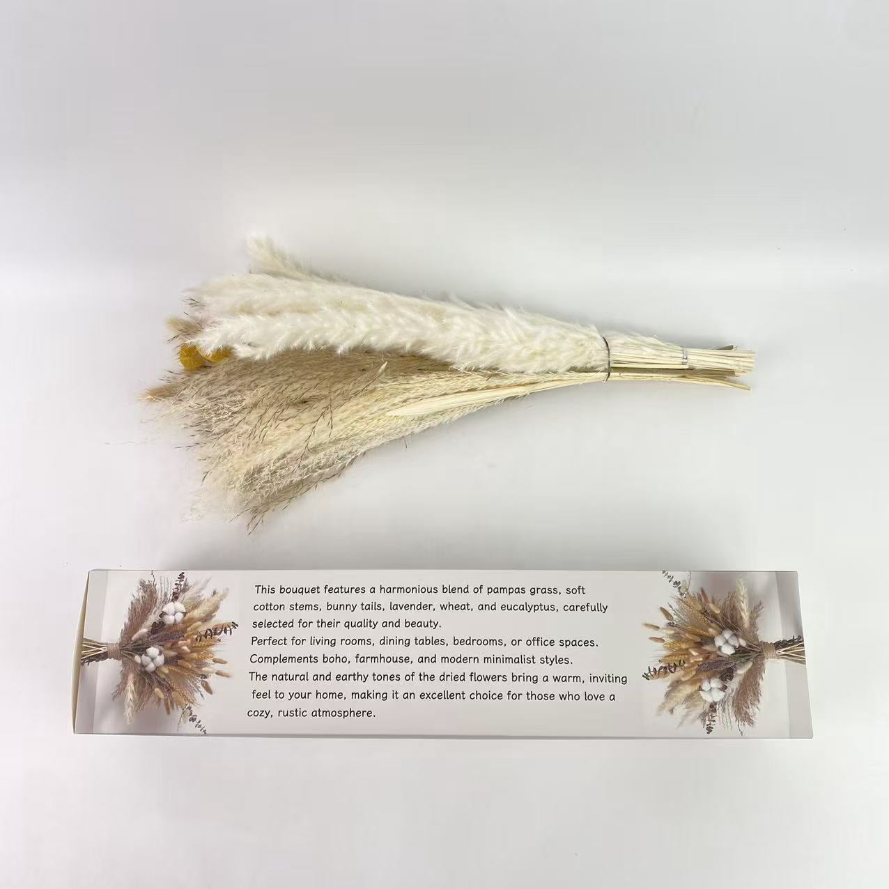 LUCKY BAMBOO Flowers, dried, for decoration, dried, for decoration,Natural Dried Flower Bouquet - Pampas Grass, Cotton Stems, Bunny Tails, Eucalyptus, Lavender & Wheat
