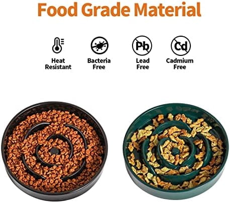 8.66 in Black Ceramic Dog Bowl Slow Feeder for Medium and Large Breed Dogs, Anti-Choking and Slowing Down Eating Time, Heavy Weighted Non-Slip Base